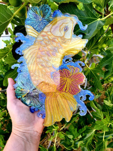 Custom Resin Koi Fish Serving Tray. Koi Fish Suncatcher. Fish Flowers Coaster. Koi Fish Painting. Chinese feng shui. Wall Art