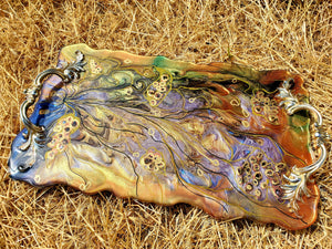 Resin Geode Serving Tray Platter.Orange Blue Brown Cheese Tray. Geode Painting Art. Vanity Tray.