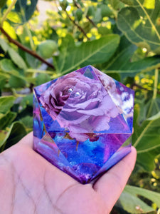 Violet Lilac Rose Flowers Crystals Paperweight.Beauty and the Beast Paperweight Keepsake Love Forever. Preserved Rose Flowers. Crystals.