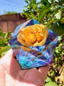Resin Yellow Rose Flowers Crystals Paperweight.Beauty and the Beast Paperweight Keepsake Love Forever. Preserved Rose Flowers. Crystals.