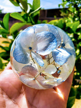 Flowers Hydrangea Sphere keepsake paperweight . Hydrangea Paperweights. Home Office Deck Decor. Healing Crystals.Preserved Flowers