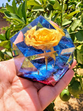 Resin Yellow Rose Flowers Crystals Paperweight.Beauty and the Beast Paperweight Keepsake Love Forever. Preserved Rose Flowers. Crystals.