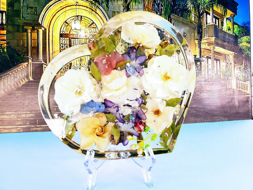Preserved Wedding Flowers in Large Resin Heart Paperweight Keepsake Bridal romantic memories of your wedding, anniversary,funeral