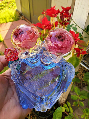 Memorial Ashes Resin Skull Real Flowers Rose Ring Dish Paperweight Keepsake. Jewelry Organizer Paperweight. Skull Vanity Tray Paperweight.