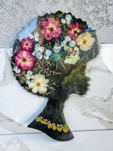 Afro Woman Head Wedding Flowers Preservation Resin keepsake paperweight. African American Girl Woman Bridal Bouquet Funeral Wall Décor.