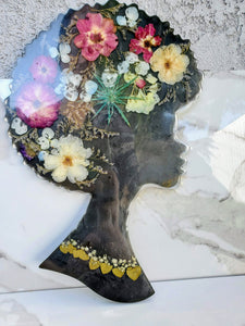 Afro Woman Head Wedding Flowers Preservation Resin keepsake paperweight. African American Girl Woman Bridal Bouquet Funeral Wall Décor.