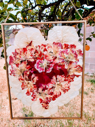 Custom Pressed Flowers Bouquet Preservation, Wedding Bridal DRIED Flowers,Funeral Pressed Flowers, Heart Shaped Keepsake. Wall hanging frame