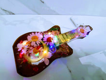 Custom Preserved wedding Flowers Petals in Guitar Resin Keepsake memories of your anniversary. Fairy Lights Lamp.