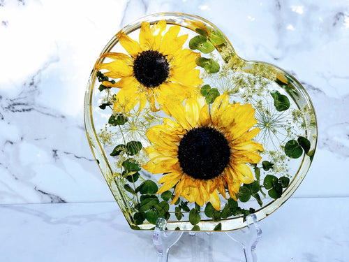 Custom Preserved Wedding Flowers in Large Resin Heart Paperweight Keepsake Bridal romantic memories of your wedding, anniversary, funeral