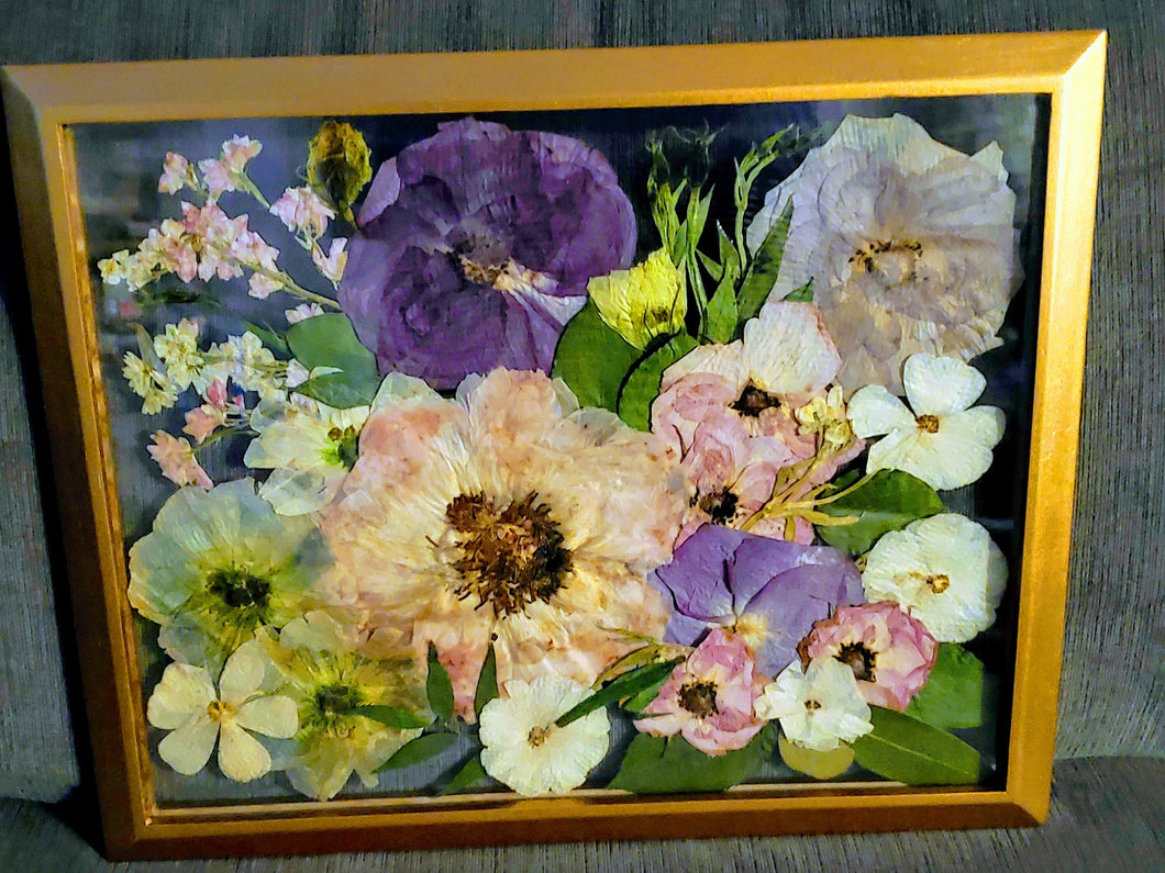 Flower Preservation, Pressed Flower Frame. Wedding Bridal DRIED Flowers, Wedding, Funeral Pressed Flowers, Keepsake. Hanging Frame