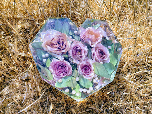 Custom Preserving Wedding Flowers in Large Resin Heart Paperweight Keepsake Bridal romantic memories of your wedding, anniversary, funeral