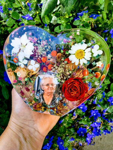 Flower Preservation in Resin Heart Block Paperweight Keepsake Bridal romantic memories of your wedding, anniversary, funeral