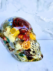 Custom Order Resin Large Life Sized Skull Paperweight. Memorial Funeral flowers keepsake. Preserved Funeral flowers art.