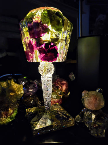 Custom Preserved wedding Flowers Petals in a Lamp shape Resin Keepsake memories of your anniversary. Fairy Lights Lamp. Funeral flowers
