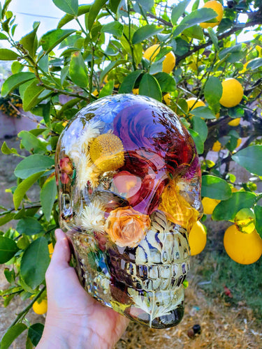 Custom Order Resin Large Life Sized Skull Paperweight. Memorial Funeral flowers keepsake. Preserved Funeral flowers art.