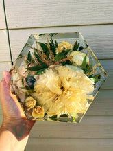 Wedding Bridal Bouquet Preservation, wedding anniversary , memorial funeral arrangement floral. Resin Block Hexagon.