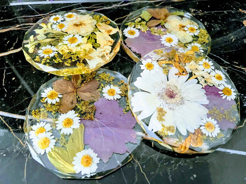 Wedding Flowers Preservation Coasters. Funeral flowers Preservation Resin Coaster Set.