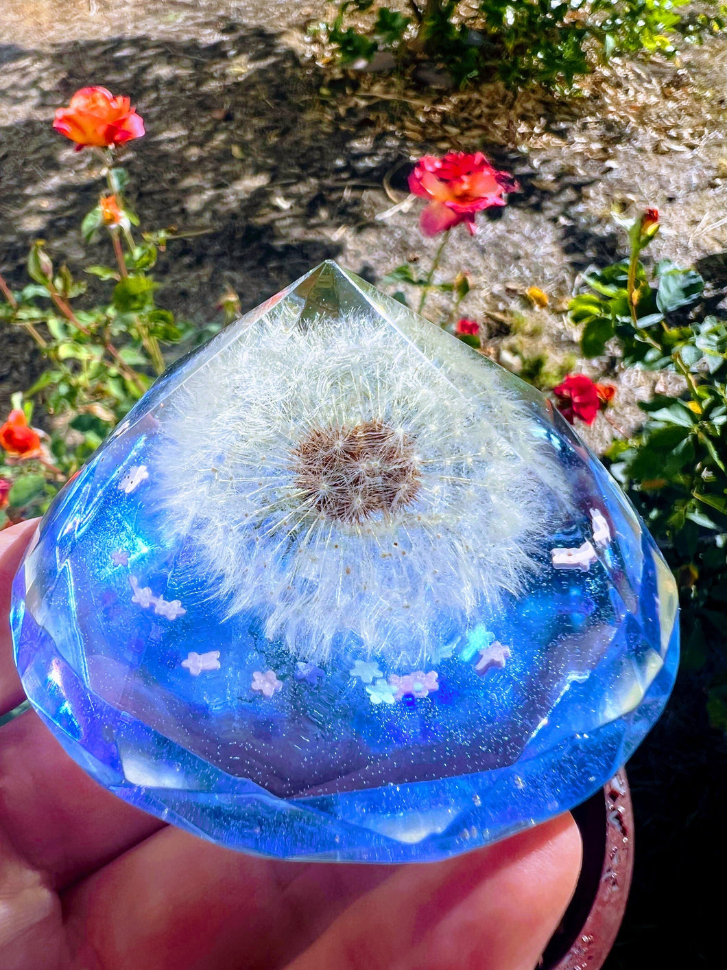 Dandelion paperweight keepsake. Home Office Desk décor. Great gift for her and him. Healing Crystals..