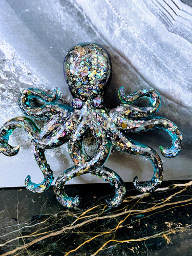 Resin Sea Octopus Paperweight Keepsake with Abalone Shells.