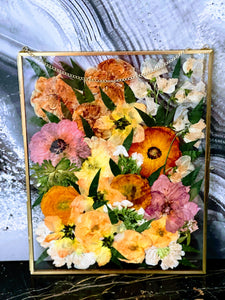 Wedding Bouquet Preservation, Wedding Bridal Flowers, Wedding, Funeral Pressed Flowers, Keepsake. Hanging Metal Glass Frame Décor