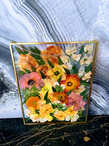 Wedding Bouquet Preservation, Wedding Bridal Flowers, Wedding, Funeral Pressed Flowers, Keepsake. Hanging Metal Glass Frame Décor