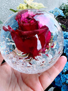 Red Purple Rose Resin Sphere Orb Paperweight! Rose paperweight keepsake. Flowers keepsake. Home décor. Crystals
