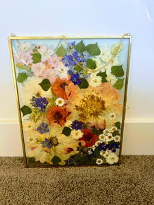 Flower Preservation, Pressed flower frame. Wedding Bridal Flowers Glass Metal Frame, Wedding, Funeral Pressed Flowers, Keepsake