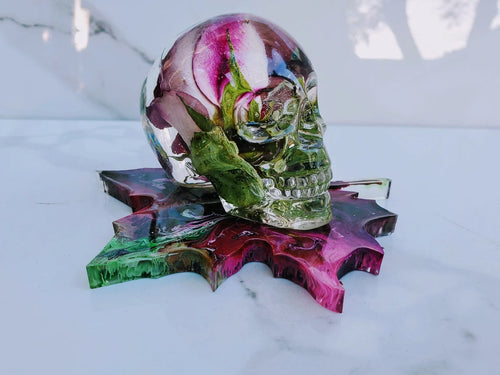 Ashes  Memorial Urn from your preserved Memorial Flowers and Cremains Custom Keepsake. Urn Skull Ashes.